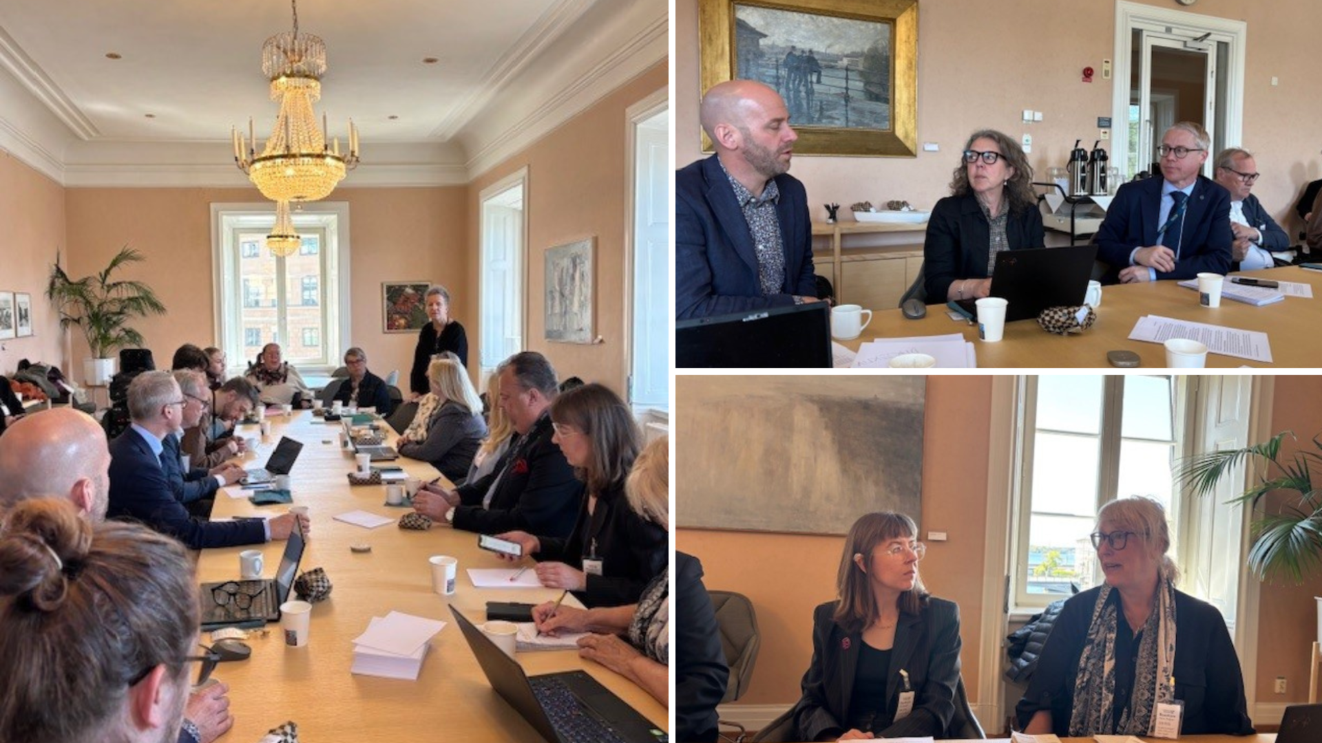 Kollage med bild på personer i möte i ett konferensrum